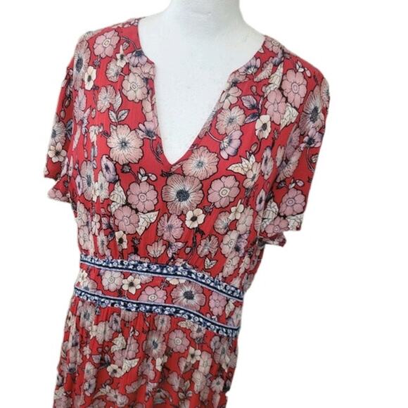 Knox Rose Strawberry Jam Floral Midi Dress Size Medium V Neck Boho Summer - Picture 3 of 14